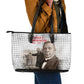 Booker T. Washington Leather Tote Bag Halftone Portrait Design Tilling a Field Quote Historical Civil Rights Tribute - African Pride