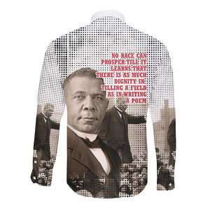 Booker T. Washington Long Sleeve Button Shirt Halftone Portrait Design Tilling a Field Quote Historical Civil Rights Tribute - African Pride