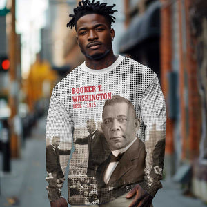 Booker T. Washington Long Sleeve Shirt Halftone Portrait Design Tilling a Field Quote Historical Civil Rights Tribute - African Pride