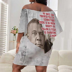 Booker T. Washington Off Shoulder Short Dress Halftone Portrait Design Tilling a Field Quote Historical Civil Rights Tribute - African Pride