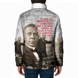 Booker T. Washington Padded Jacket Halftone Portrait Design Tilling a Field Quote Historical Civil Rights Tribute - African Pride