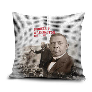Booker T. Washington Pillow Cover Halftone Portrait Design Tilling a Field Quote Historical Civil Rights Tribute - African Pride