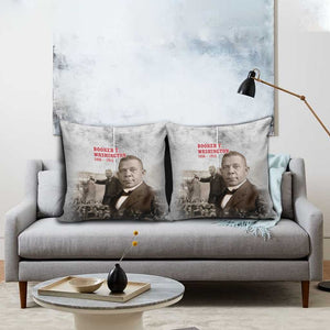 Booker T. Washington Pillow Cover Halftone Portrait Design Tilling a Field Quote Historical Civil Rights Tribute - African Pride