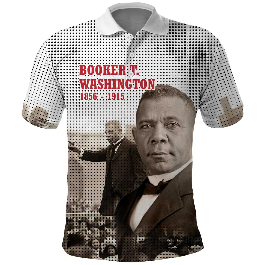 Booker T. Washington Polo Shirt Halftone Portrait Design Tilling a Field Quote Historical Civil Rights Tribute TS04