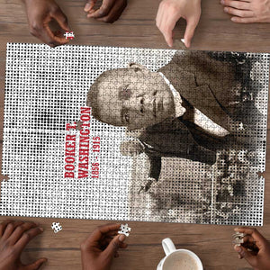 Booker T. Washington Puzzle Halftone Portrait Design Tilling a Field Quote Historical Civil Rights Tribute - African Pride