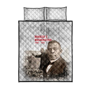 Booker T. Washington Quilt Bed Set Halftone Portrait Design Tilling a Field Quote Historical Civil Rights Tribute - African Pride