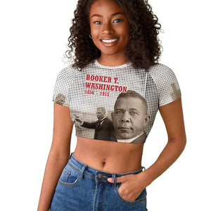 Booker T. Washington Raglan Cropped T shirt Halftone Portrait Design Tilling a Field Quote Historical Civil Rights Tribute TS04