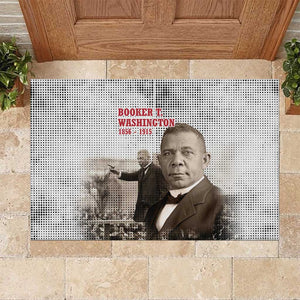 Booker T. Washington Rubber Doormat Halftone Portrait Design Tilling a Field Quote Historical Civil Rights Tribute - African Pride