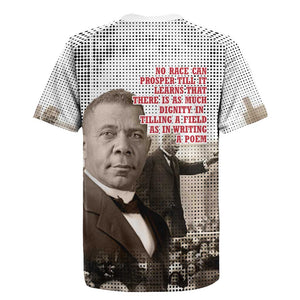 Booker T. Washington Rugby Jersey Halftone Portrait Design Tilling a Field Quote Historical Civil Rights Tribute TS04