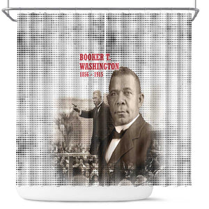 Booker T. Washington Shower Curtain Halftone Portrait Design Tilling a Field Quote Historical Civil Rights Tribute - African Pride