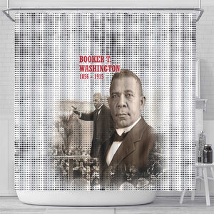 Booker T. Washington Shower Curtain Halftone Portrait Design Tilling a Field Quote Historical Civil Rights Tribute - African Pride