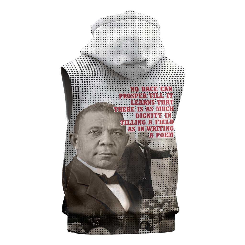 Booker T. Washington Sleeveless Hoodie Halftone Portrait Design Tilling a Field Quote Historical Civil Rights Tribute - African Pride