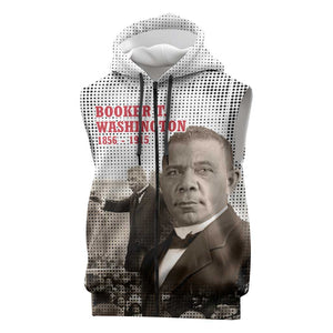 Booker T. Washington Sleeveless Zip Hoodie Halftone Portrait Design Tilling a Field Quote Historical Civil Rights Tribute - African Pride