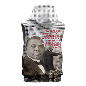 Booker T. Washington Sleeveless Zip Hoodie Halftone Portrait Design Tilling a Field Quote Historical Civil Rights Tribute - African Pride
