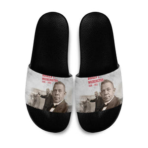 Booker T. Washington Slide Sandals Halftone Portrait Design Tilling a Field Quote Historical Civil Rights Tribute - African Pride