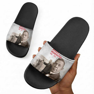 Booker T. Washington Slide Sandals Halftone Portrait Design Tilling a Field Quote Historical Civil Rights Tribute - African Pride