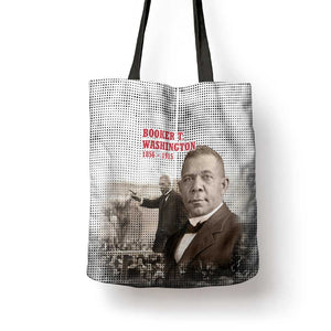 Booker T. Washington Tote Bag Halftone Portrait Design Tilling a Field Quote Historical Civil Rights Tribute - African Pride