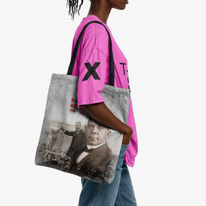 Booker T. Washington Tote Bag Halftone Portrait Design Tilling a Field Quote Historical Civil Rights Tribute - African Pride