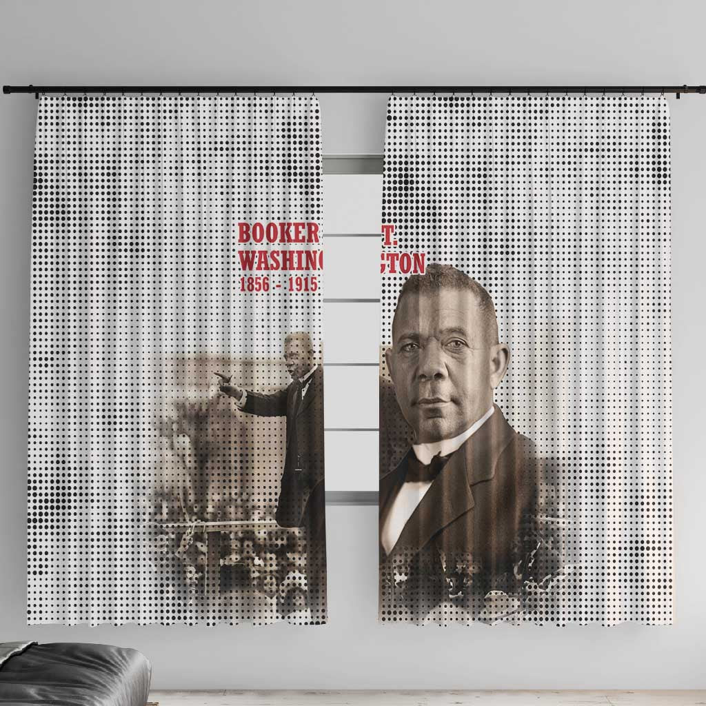 Booker T. Washington Window Curtain Halftone Portrait Design Tilling a Field Quote Historical Civil Rights Tribute - African Pride
