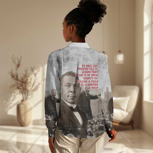 Booker T. Washington Women Casual Shirt Halftone Portrait Design Tilling a Field Quote Historical Civil Rights Tribute - African Pride