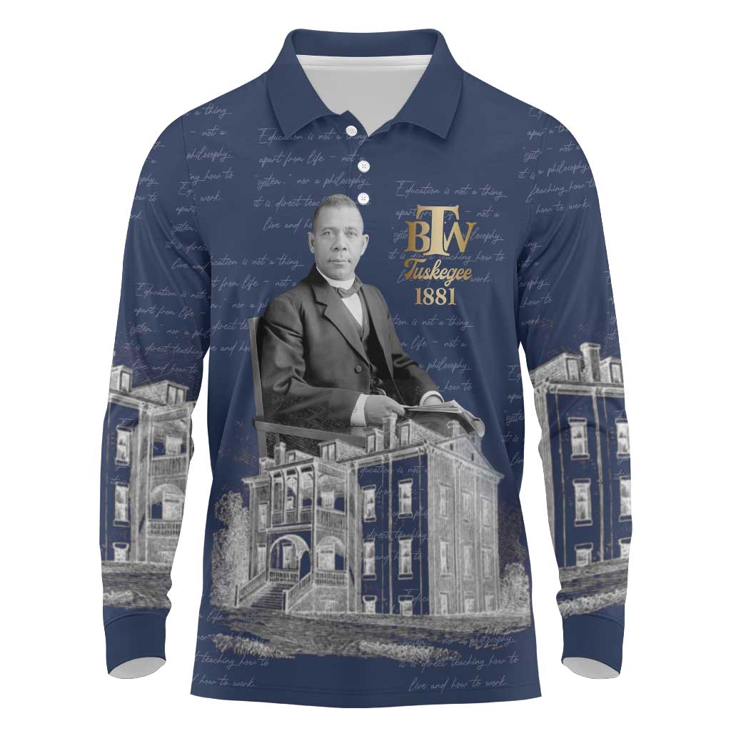 Booker T. Washington Long Sleeve Polo Shirt Tuskegee Institute Design Educational Legacy 1881 Historic Tribute - African Pride