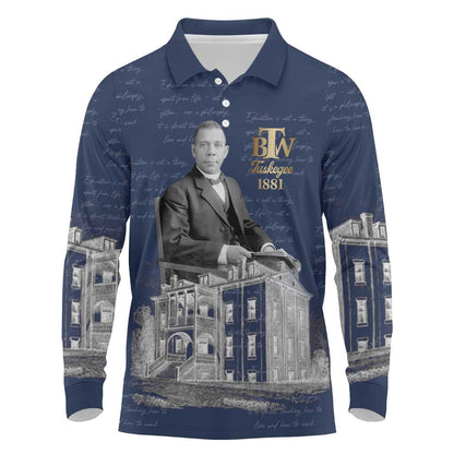 Booker T. Washington Long Sleeve Polo Shirt Tuskegee Institute Design Educational Legacy 1881 Historic Tribute - African Pride