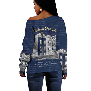 Booker T. Washington Off Shoulder Sweater Tuskegee Institute Design Educational Legacy 1881 Historic Tribute - African Pride