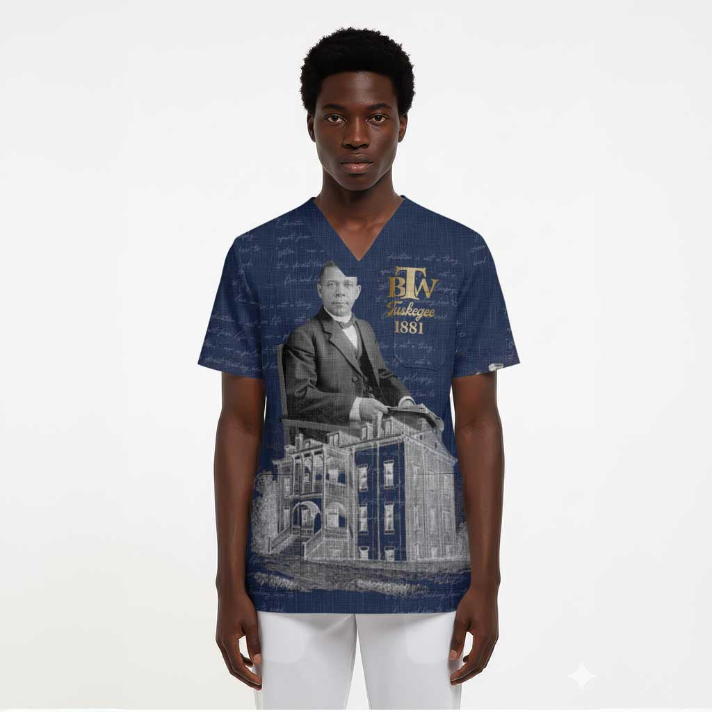 Booker T. Washington Scrub Top Tuskegee Institute Design Educational Legacy 1881 Historic Tribute - African Pride