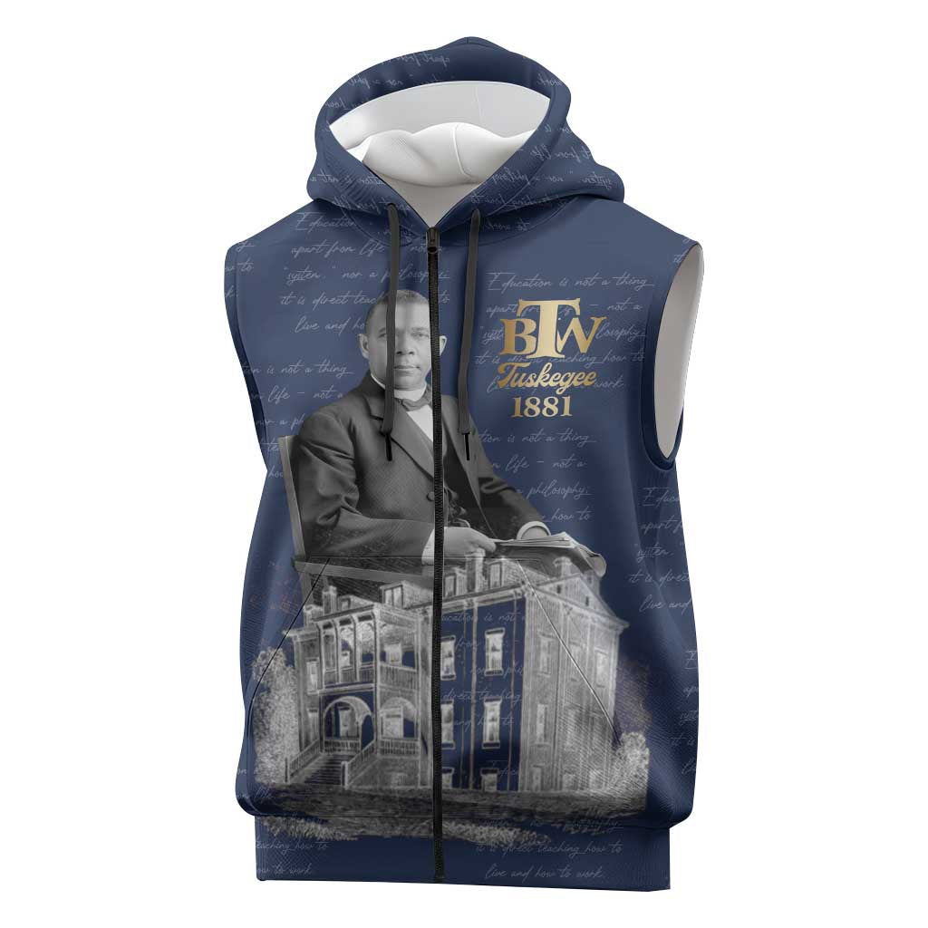 Booker T. Washington Sleeveless Zip Hoodie Tuskegee Institute Design Educational Legacy 1881 Historic Tribute - African Pride