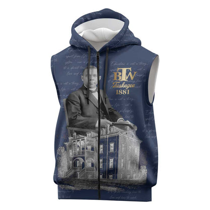 Booker T. Washington Sleeveless Zip Hoodie Tuskegee Institute Design Educational Legacy 1881 Historic Tribute - African Pride