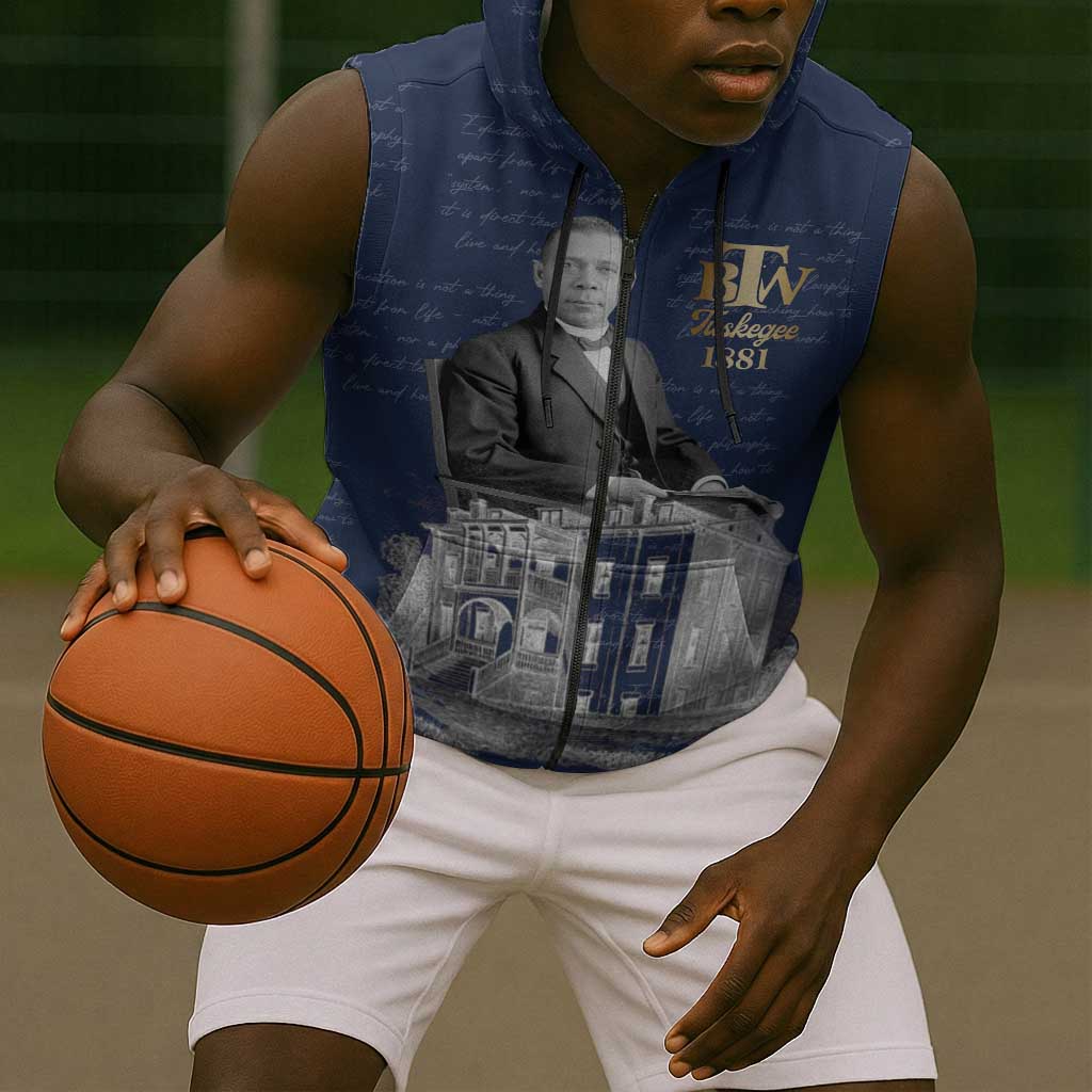 Booker T. Washington Sleeveless Zip Hoodie Tuskegee Institute Design Educational Legacy 1881 Historic Tribute - African Pride