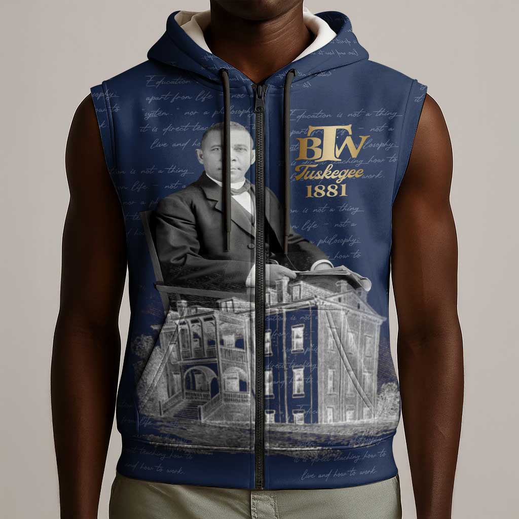 Booker T. Washington Sleeveless Zip Hoodie Tuskegee Institute Design Educational Legacy 1881 Historic Tribute - African Pride