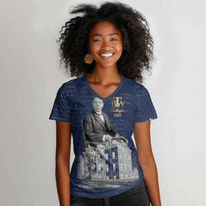Booker T. Washington Women V-Neck T-Shirt Tuskegee Institute Design Educational Legacy 1881 Historic Tribute TS04