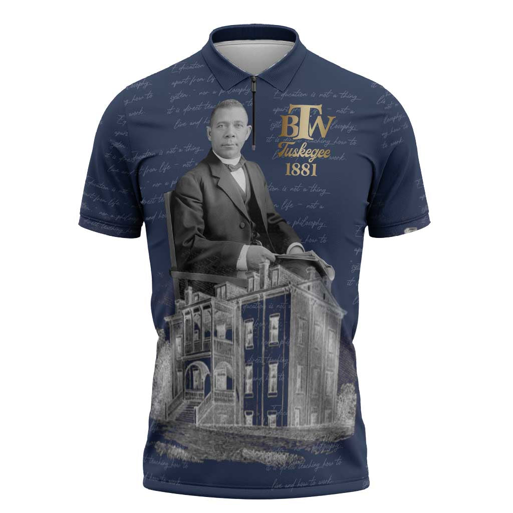 Booker T. Washington Zipper Polo Shirt Tuskegee Institute Design Educational Legacy 1881 Historic Tribute - African Pride