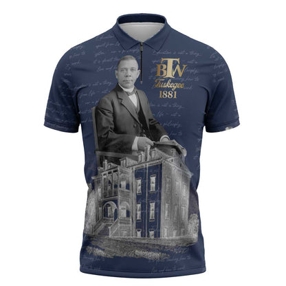 Booker T. Washington Zipper Polo Shirt Tuskegee Institute Design Educational Legacy 1881 Historic Tribute - African Pride