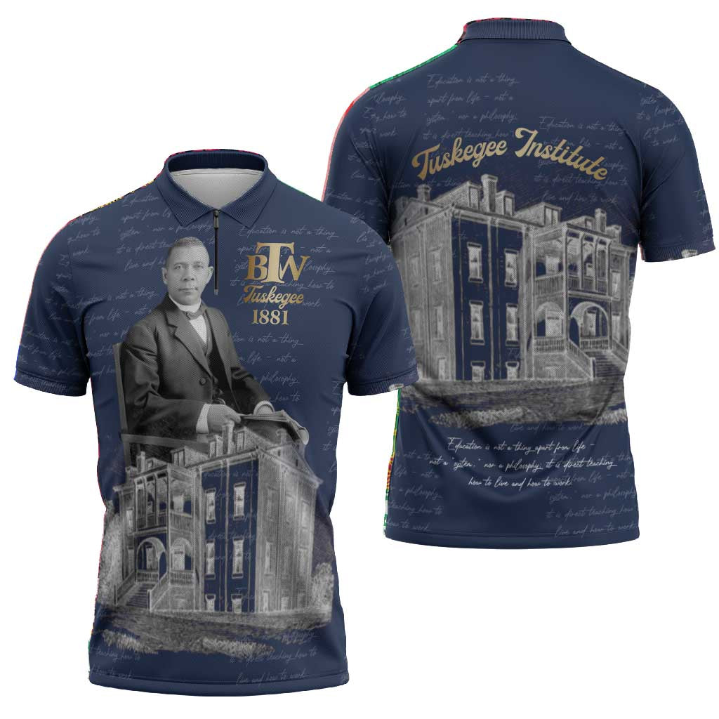 Booker T. Washington Zipper Polo Shirt Tuskegee Institute Design Educational Legacy 1881 Historic Tribute - African Pride