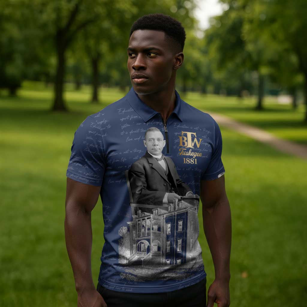 Booker T. Washington Zipper Polo Shirt Tuskegee Institute Design Educational Legacy 1881 Historic Tribute - African Pride