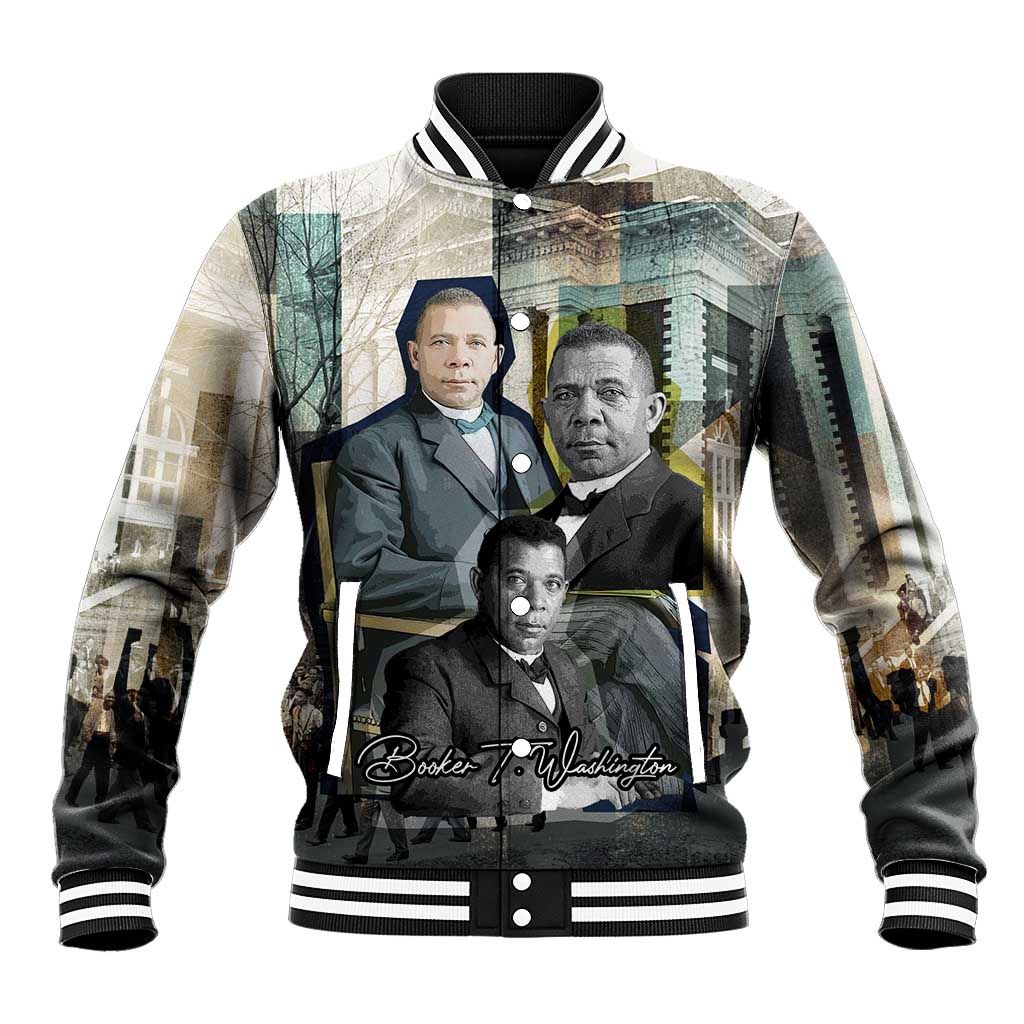 Booker T. Washington Baseball Jacket Historic Portrait Collage Civil Rights Legacy Educational Pioneer Design - African Pride