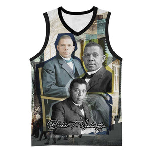 Booker T. Washington Basketball Jersey Historic Portrait Collage Civil Rights Legacy Educational Pioneer Design - African Pride