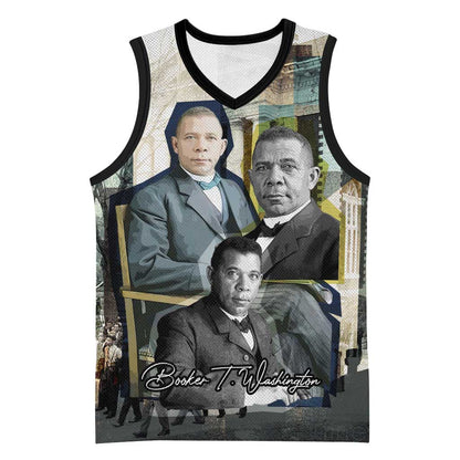 Booker T. Washington Basketball Jersey Historic Portrait Collage Civil Rights Legacy Educational Pioneer Design - African Pride
