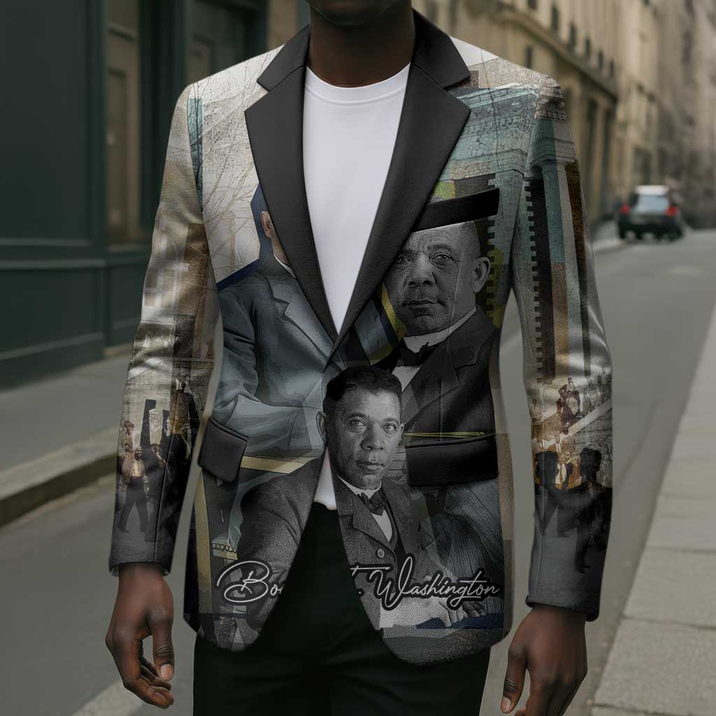 Booker T. Washington Blazer Historic Portrait Collage Civil Rights Legacy Educational Pioneer Design - African Pride