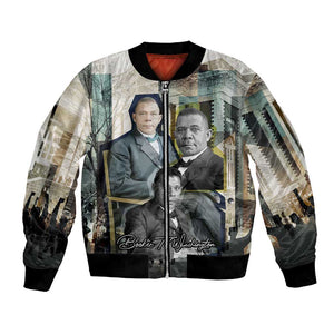 Booker T. Washington Bomber Jacket Historic Portrait Collage Civil Rights Legacy Educational Pioneer Design - African Pride