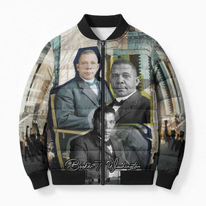 Booker T. Washington Bomber Puffer Jacket Historic Portrait Collage Civil Rights Legacy Educational Pioneer Design - African Pride