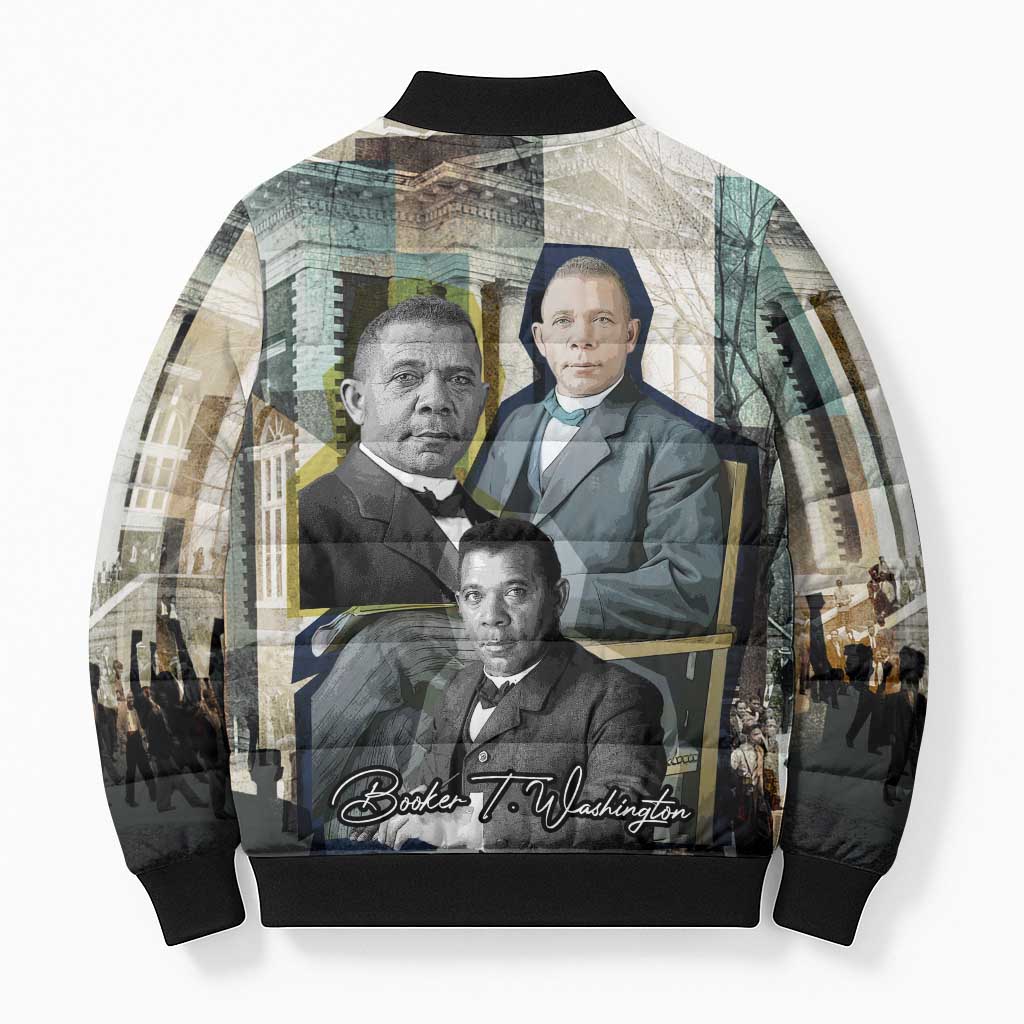 Booker T. Washington Bomber Puffer Jacket Historic Portrait Collage Civil Rights Legacy Educational Pioneer Design - African Pride