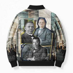 Booker T. Washington Bomber Puffer Jacket Historic Portrait Collage Civil Rights Legacy Educational Pioneer Design - African Pride