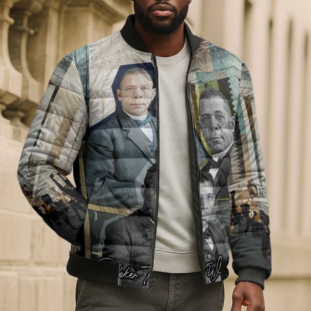 Booker T. Washington Bomber Puffer Jacket Historic Portrait Collage Civil Rights Legacy Educational Pioneer Design - African Pride