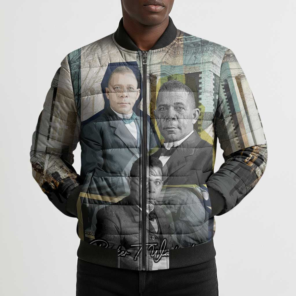 Booker T. Washington Bomber Puffer Jacket Historic Portrait Collage Civil Rights Legacy Educational Pioneer Design - African Pride