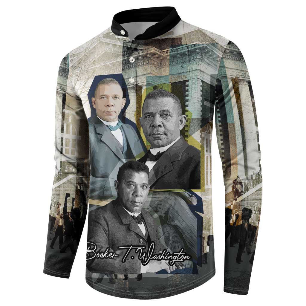 Booker T. Washington Button Sweatshirt Historic Portrait Collage Civil Rights Legacy Educational Pioneer Design