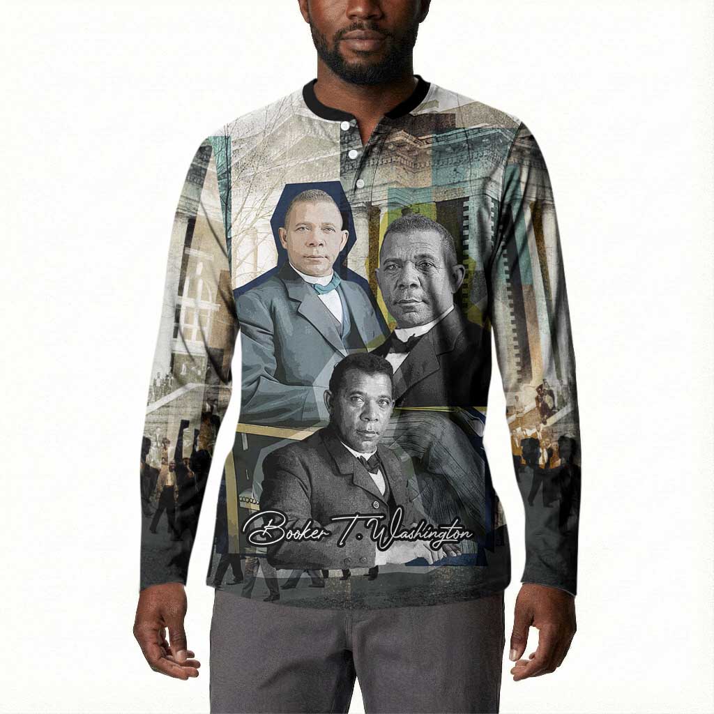 Booker T. Washington Button Sweatshirt Historic Portrait Collage Civil Rights Legacy Educational Pioneer Design