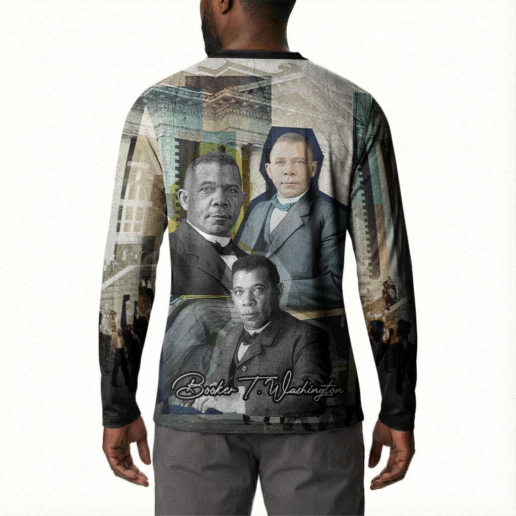Booker T. Washington Button Sweatshirt Historic Portrait Collage Civil Rights Legacy Educational Pioneer Design